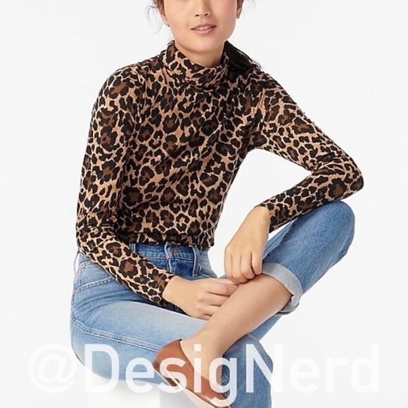 J. CREW TISSUE LONG SLEEVE TURTLENECK IN LEOPARD PRINT WOMEN’S SIZE XS - Picture 2 of 9